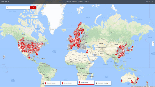 Tesla's supercharger location