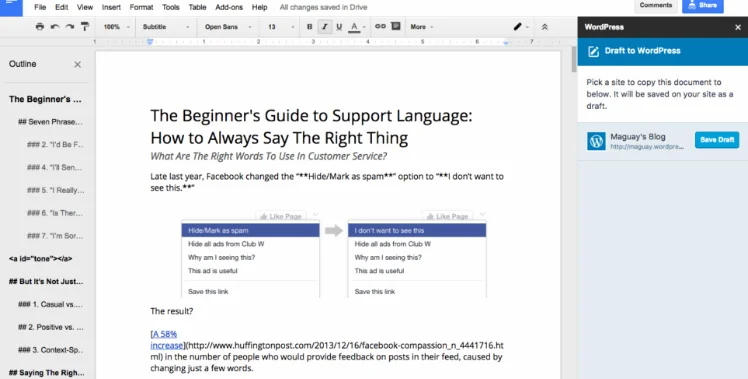 WordPress for google docs