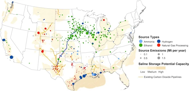 proposed US Pipeline Network capturing carbon dioxide