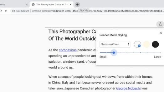 Reader mode - Chrome flags